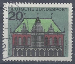 Mi-Nr-425-Hauptstdte-Bremen-20-Jahr-1964-gestempelt