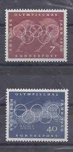 Mi-Nr-332-und-335-Bund-BRD-1960-Sommerspiele--Klebef-Falz-V1