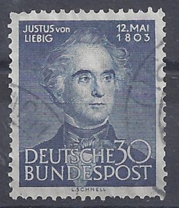 Mi-Nr-166-BRD-Bund-Jahr-1953-Justus-von-Liebig-30-blau-gestempelt