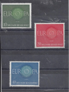 Mi-Nr-337---339-Bund-BRD-1960-Europa--Klebeflche