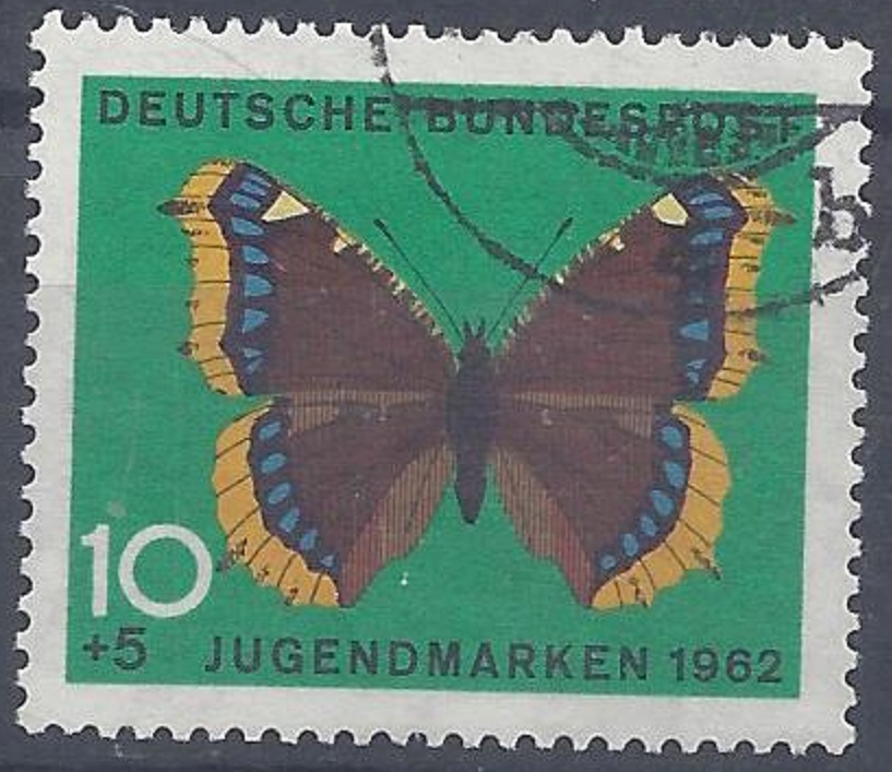 Bild 1 von Mi. Nr. 377, BRD, Bund, Jahr 1962, Jugend Schmetterlinge 10+5, Jahr 1962, gestempelt