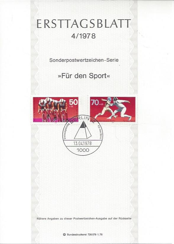 Bild 1 von Ersttagsblatt, Für den Sport, Berlin 1978