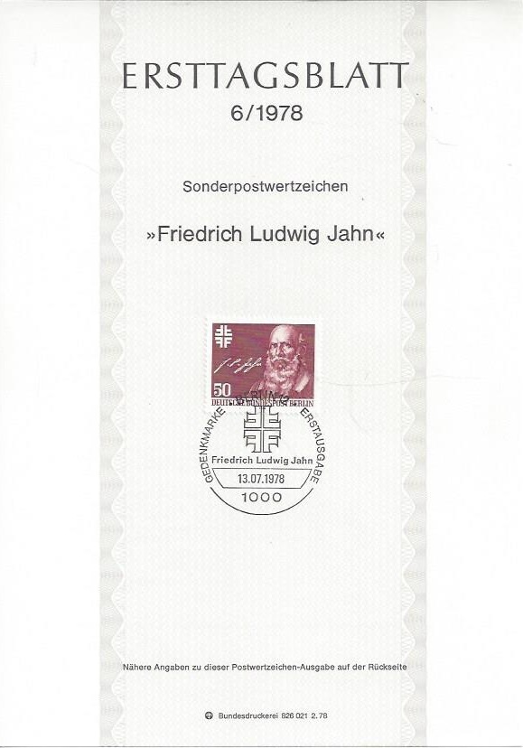 Bild 1 von Ersttagsblatt, Friedrich Ludwig Jahn, Berlin 1978
