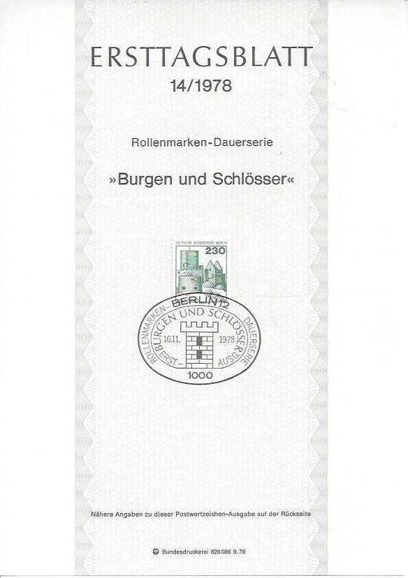 Bild 1 von Ersttagsblatt, Burgen und Schlösser 230, Berlin 1978