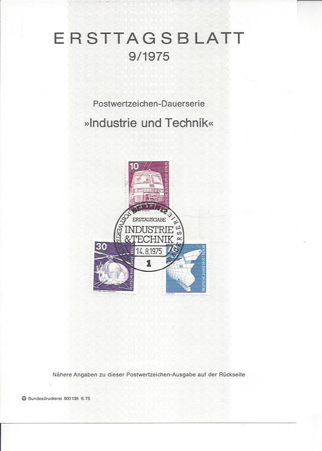 Bild 1 von Ersttagsblatt, Industrie und Technik 10, 30, 70, 11.11.1975, Berlin