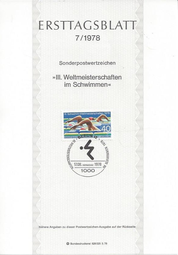 Bild 1 von Ersttagsblatt, III Weltmeisterschaften im Schwimmen, Berlin 1978