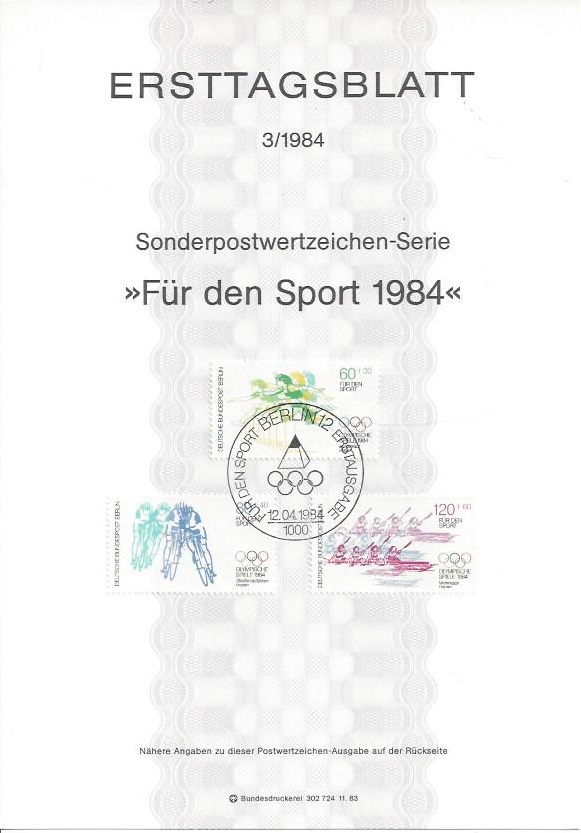 Bild 1 von Ersttagsblatt, Für den Sport 1984, Berlin