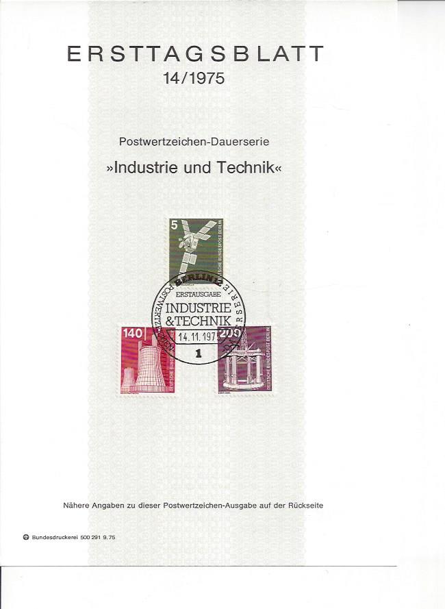 Bild 1 von Ersttagsblatt, Industrie und Technik 5, 140, 200, v. 14.11.1975 Berlin