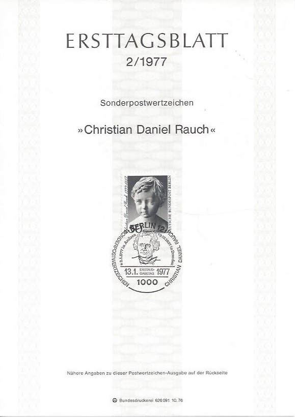 Bild 1 von Ersttagsblatt, Christian Daniel Rauch, 1977 Berlin