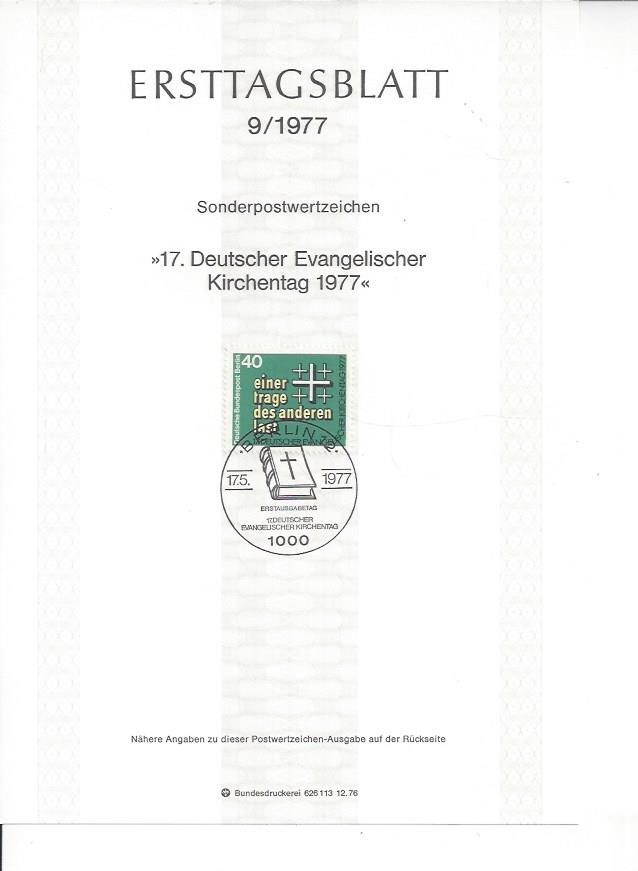 Bild 1 von Ersttagsblatt, 17. Deutscher Evangelischer Kirchentag 1977, Berlin