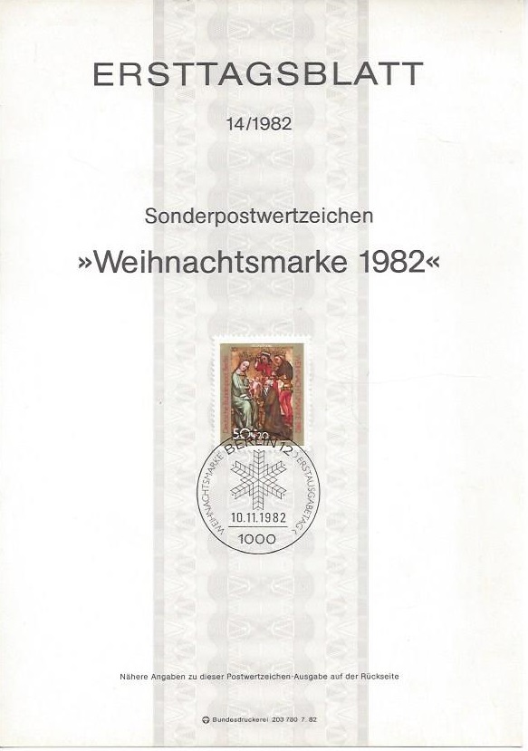 Bild 1 von Ersttagsblatt, Weihnachtsmarke 1982, 10.11.1982