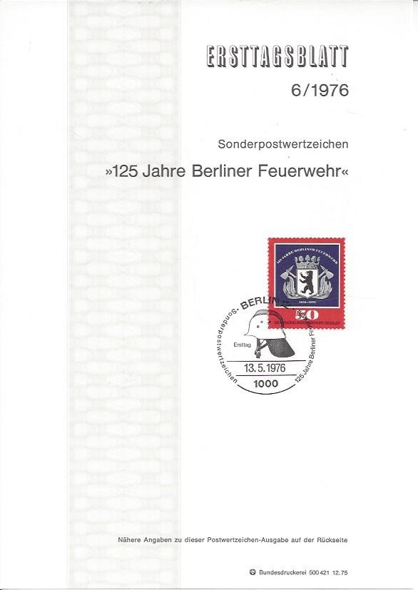 Bild 1 von Ersttagsblatt, 125 Jahre Berliner Feuerwehr, 1976 Berlin