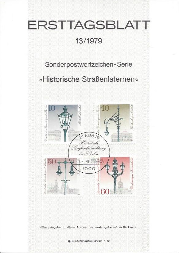 Bild 1 von Ersttagsblatt, Historische Straßenlaternen, Berlin 1979