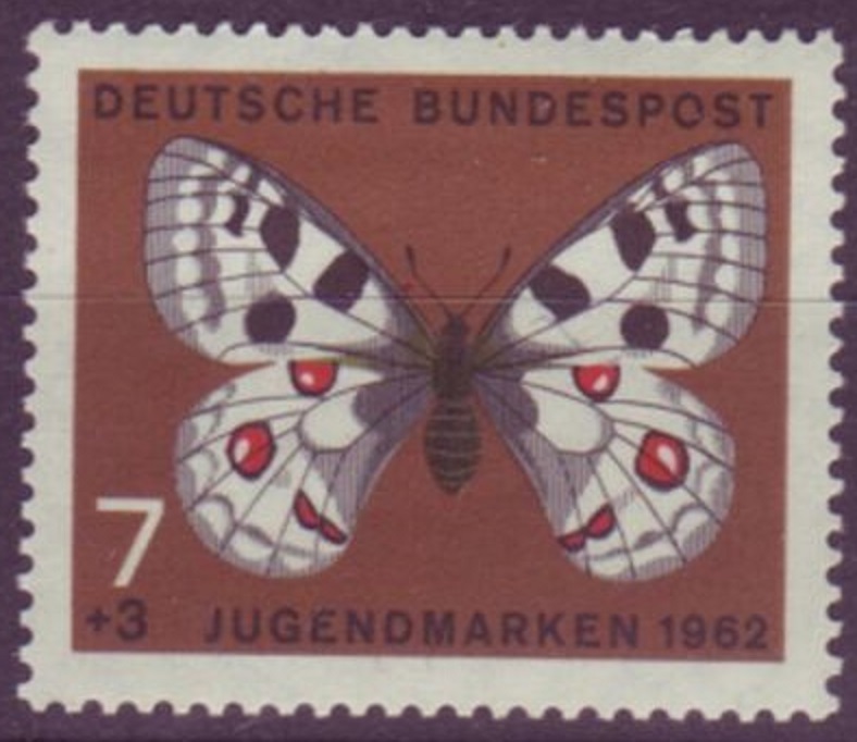 Bild 1 von Mi. Nr. 376, BRD, Bund, Jahr 1962, Jugend Schmetterlinge 7+3, ungestempelt
