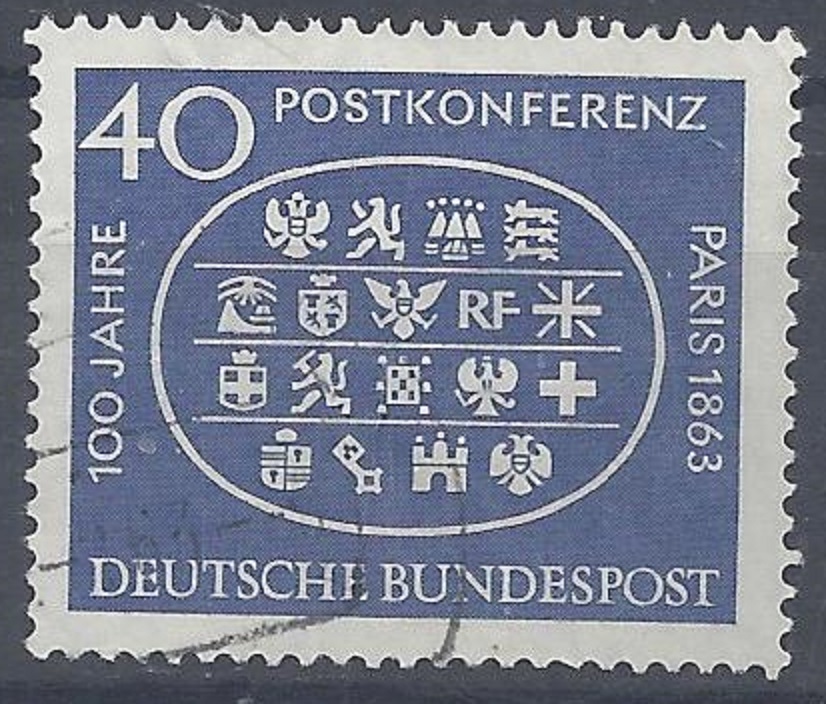 Bild 1 von Mi. Nr. 398, 100. Jahrestag der ersten Internationalen Postkonferenz, Jahr 1963, gestempelt
