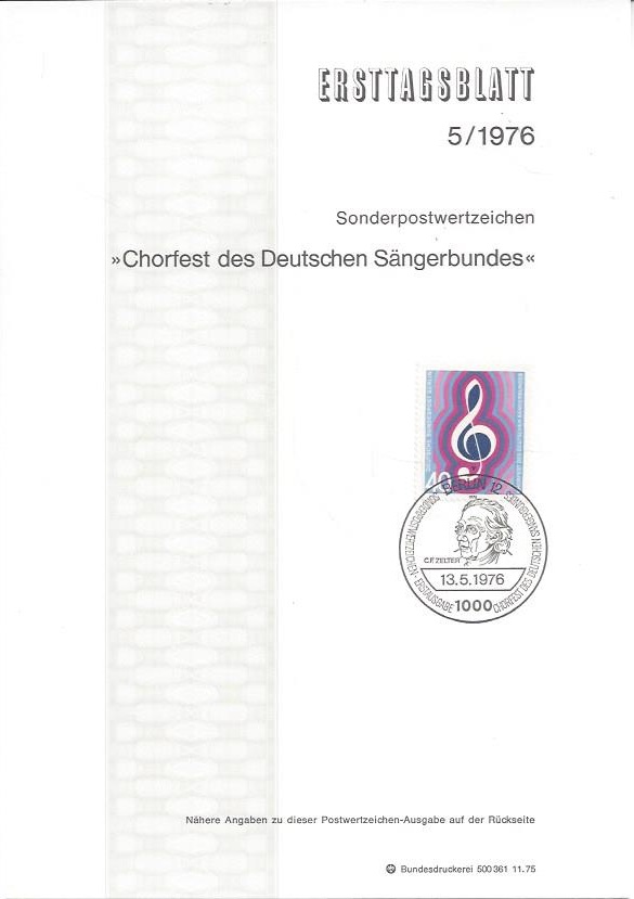 Bild 1 von Ersttagsblatt, Chorfest des Deutschen Sängerbundes, 1976 Berlin