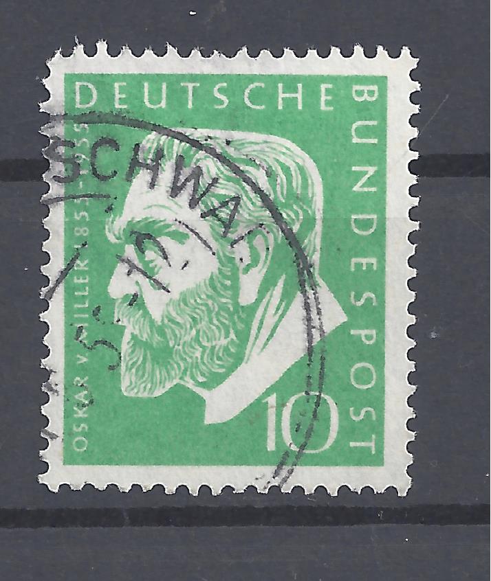 Bild 1 von Mi. Nr. 209, BRD, Bund, Jahr 1955, Oskar v. Miller grün, gest.