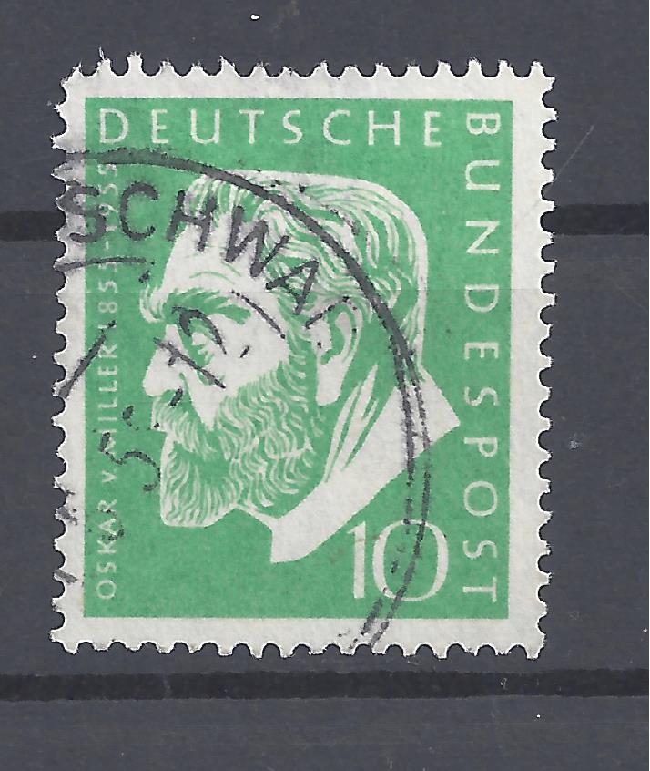 Bild 1 von Mi. Nr. 209, BRD, Bund, Jahr 1955, Oskar  v.Miller grün, gest.