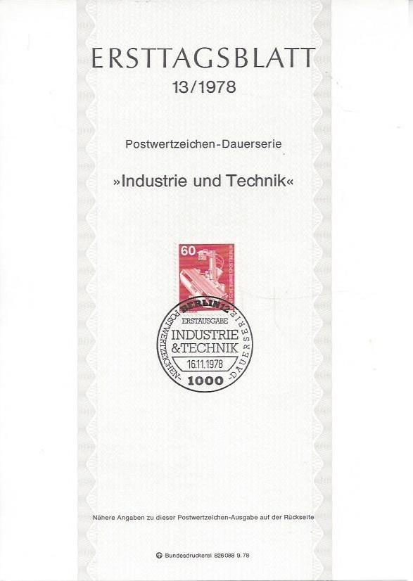 Bild 1 von Ersttagsblatt, Industrie und Technik 60, Berlin 1978
