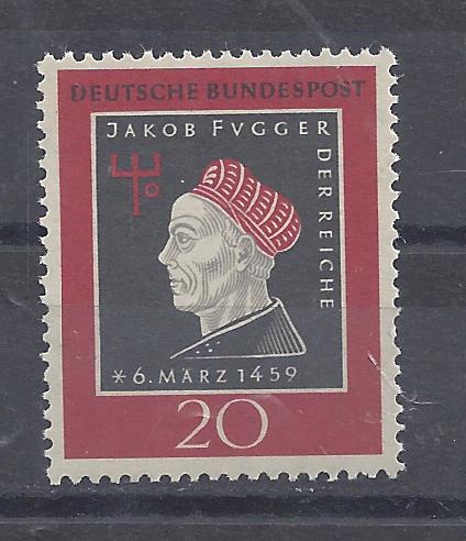 Bild 1 von Mi. Nr. 307, BRD, Bund, 1959, Jakob Fuger 20, V1a, mit Klebefläche