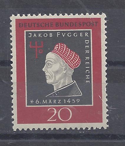 Bild 1 von Mi. Nr. 307, Bund, BRD, 1959, Jakob Fuger 20, V1a, mit Klebefläche