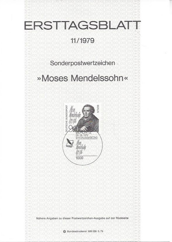 Bild 1 von Ersttagsblatt, Moses Mendelssohn, Berlin 1979