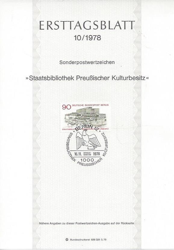 Bild 1 von Ersttagsblatt, Staatsbibliothek Preußischer Kulturbesitz, Berlin 1978
