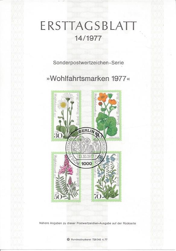 Bild 1 von Ersttagsblatt, Wohlfahrtsmarken 1977, Berlin