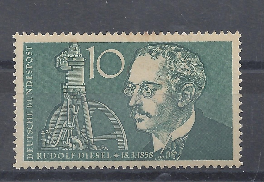 Bild 1 von Mi. Nr. 284, BRD, Bund, Rudolf Diesel 10, V1a, mit Klebefläche