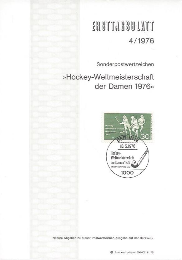 Bild 1 von Ersttagsblatt, Hockey Weltmeisterschaft der Damen 1976, Berlin