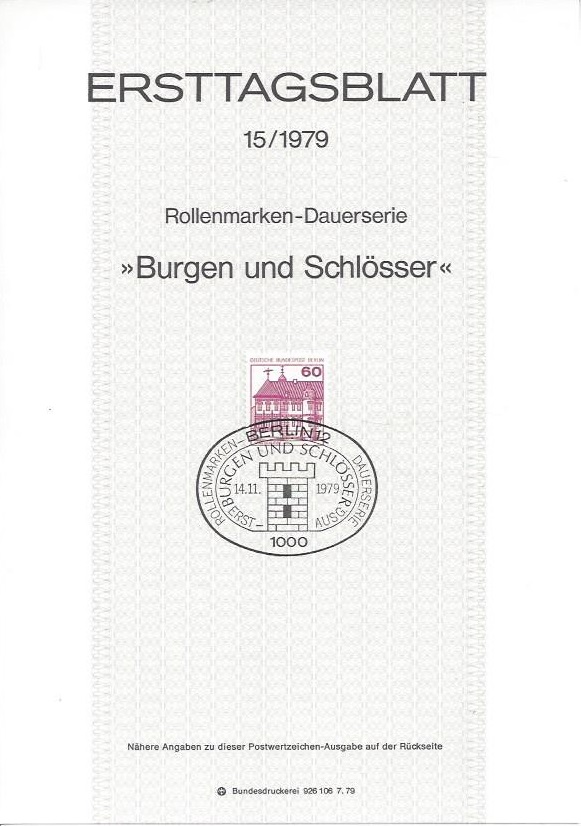 Bild 1 von Ersttagsblatt, Burgen und Schlösser 60, Berlin 1979
