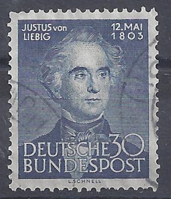 Bild 1 von Mi. Nr. 166, BRD, Bund, Jahr 1953, Justus von Liebig 30, blau, gestempelt