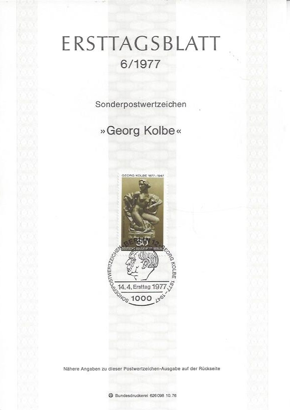 Bild 1 von Ersttagsblatt, Georg Kolbe, 1977 Berlin