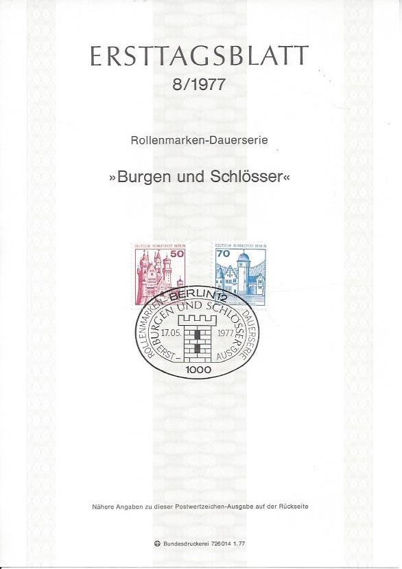 Bild 1 von Ersttagsblatt, Burgen und Schlösser 50 und 70, 1977 Berlin