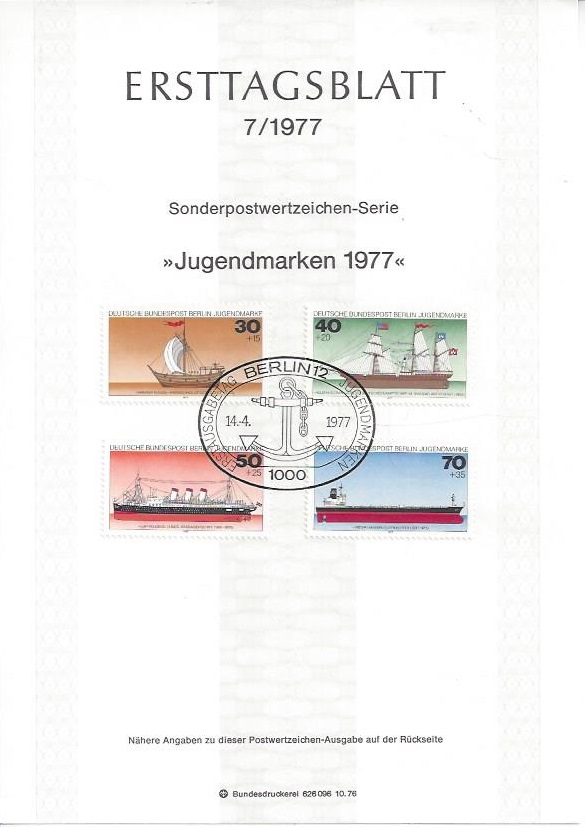 Bild 1 von Ersttagsblatt, Jugendmarken 1977, Berlin