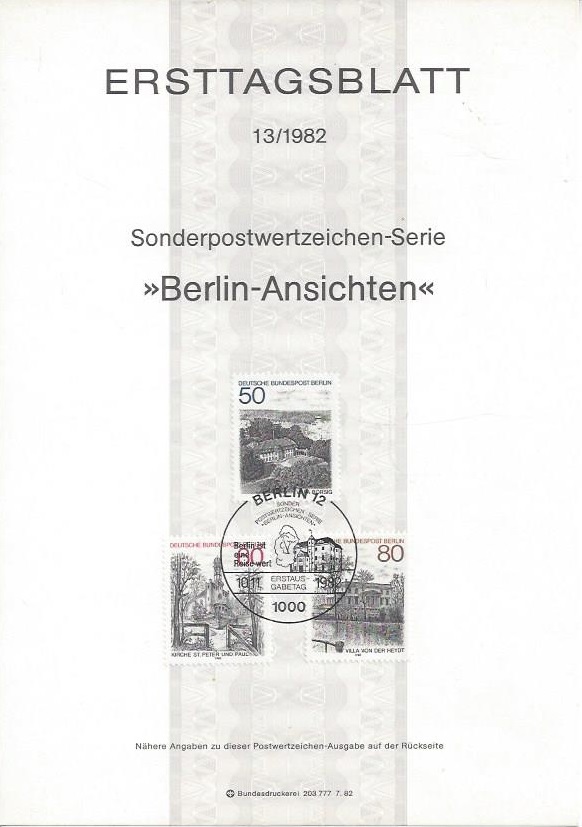 Bild 1 von Ersttagsblatt, Berlin Ansichten 50, 60 und 80, 1982 Berlin