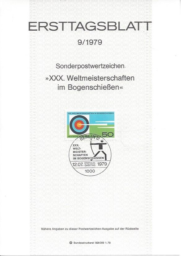 Bild 1 von Ersttagsblatt, XXX. Weltmeisterschaften im Bogenschießen, Berlin 1979