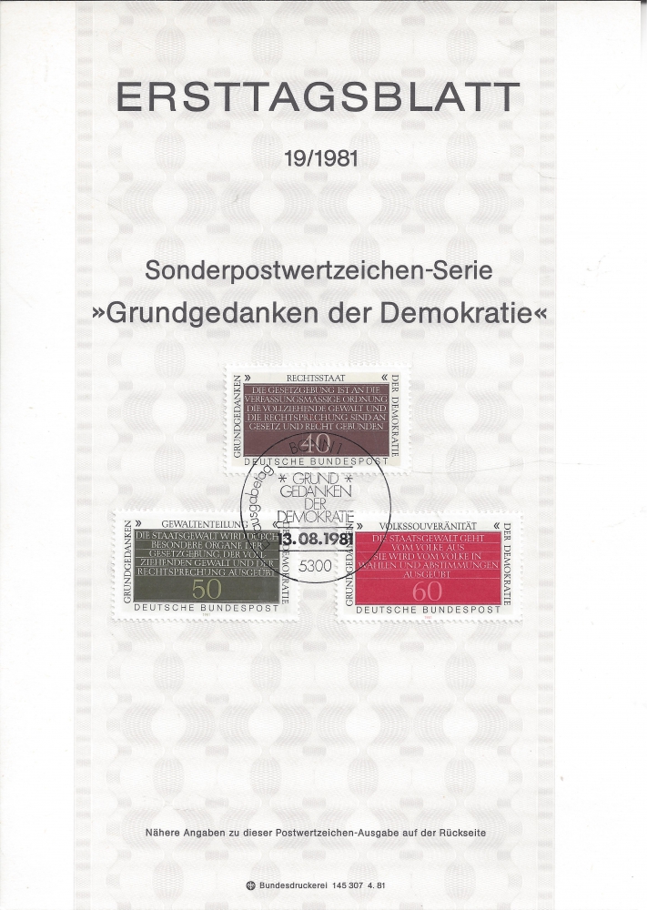 Bild 1 von Ersttagsblatt, Mi. Nr. 1105-1107, BRD, Bund, Grundgesetz