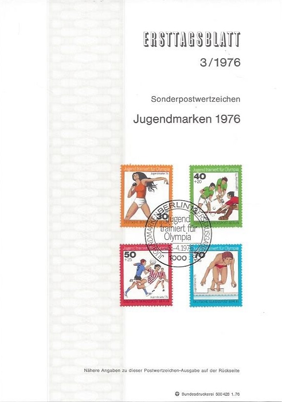 Bild 1 von Ersttagsblatt, Jugendmarken 1976, Berlin