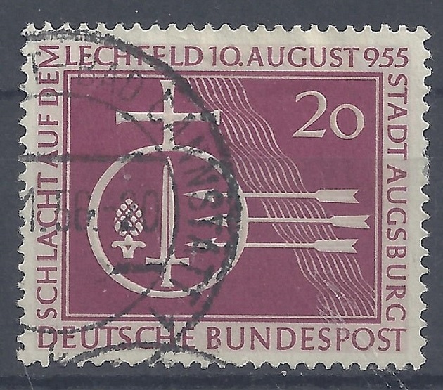 Bild 1 von Mi. Nr. 216, BRD, Bund, Jahr 1955, Schlacht auf dem Lechfeld 20, gestempelt