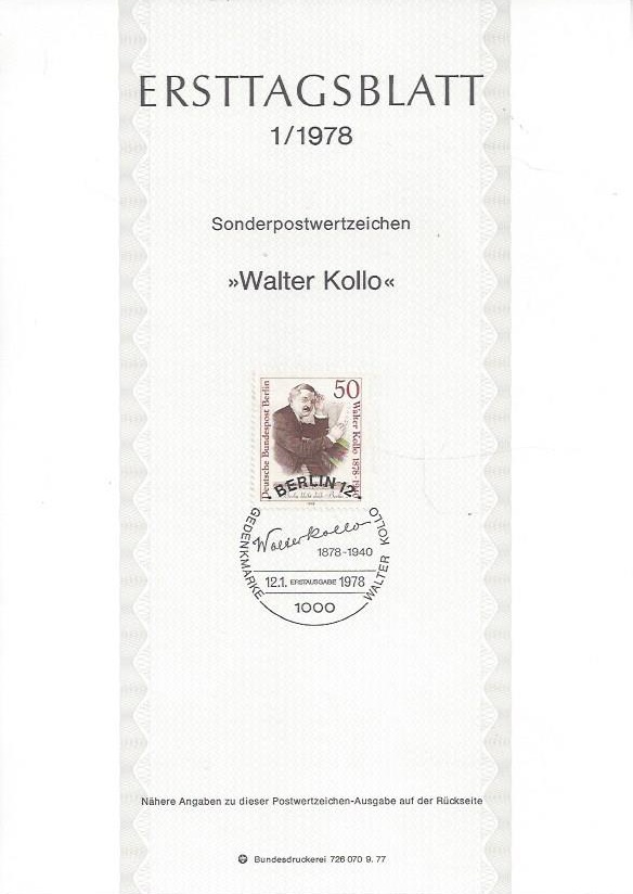 Bild 1 von Ersttagsblatt, Walter Kollo, Berlin 1978