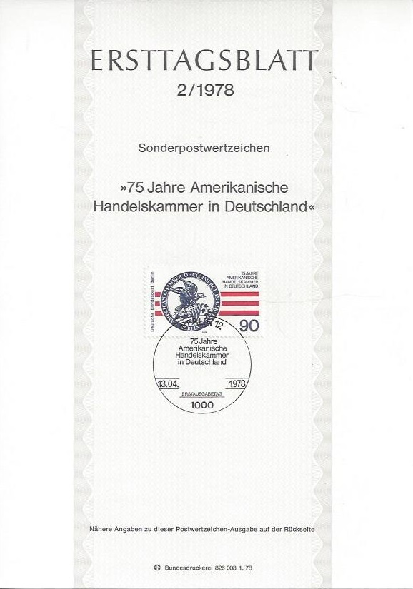 Bild 1 von Ersttagsblatt, 75 Jahre Amerikanische Handelskammer in Deutschland